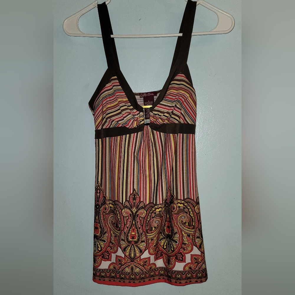 Miss Bisou v neck Tank Style Top With metal Accents And stripes